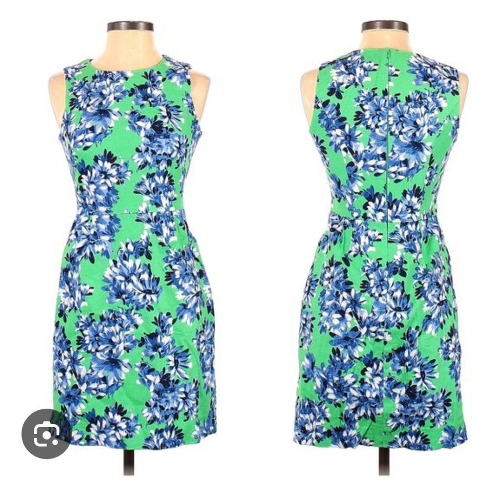 Floral Cotton Sheath Dress - Blue and Green